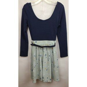 ModCloth Navy Gray Constellation Printed Skirt Belted Dress Size Small